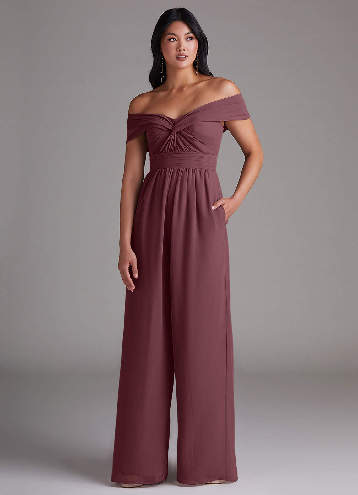 Azazie Lamara Brautjungfernkleider Wandelbar Schulterfrei Chiffon Overall/Jumpsuit Sangria image1