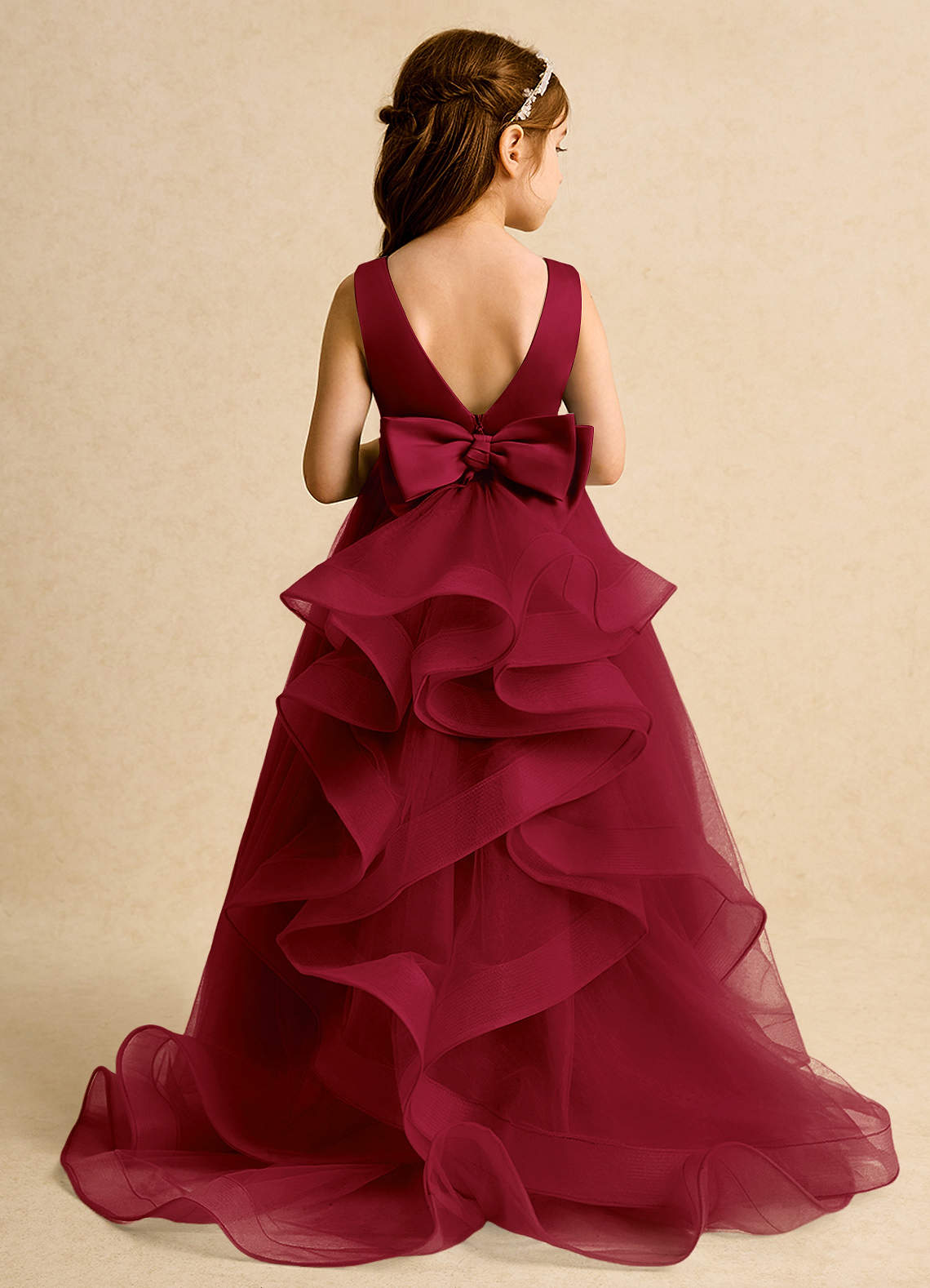 Azazie Lior Flower Girl Dresses Burgundy Ball-Gown Pleated Tulle Dress image7