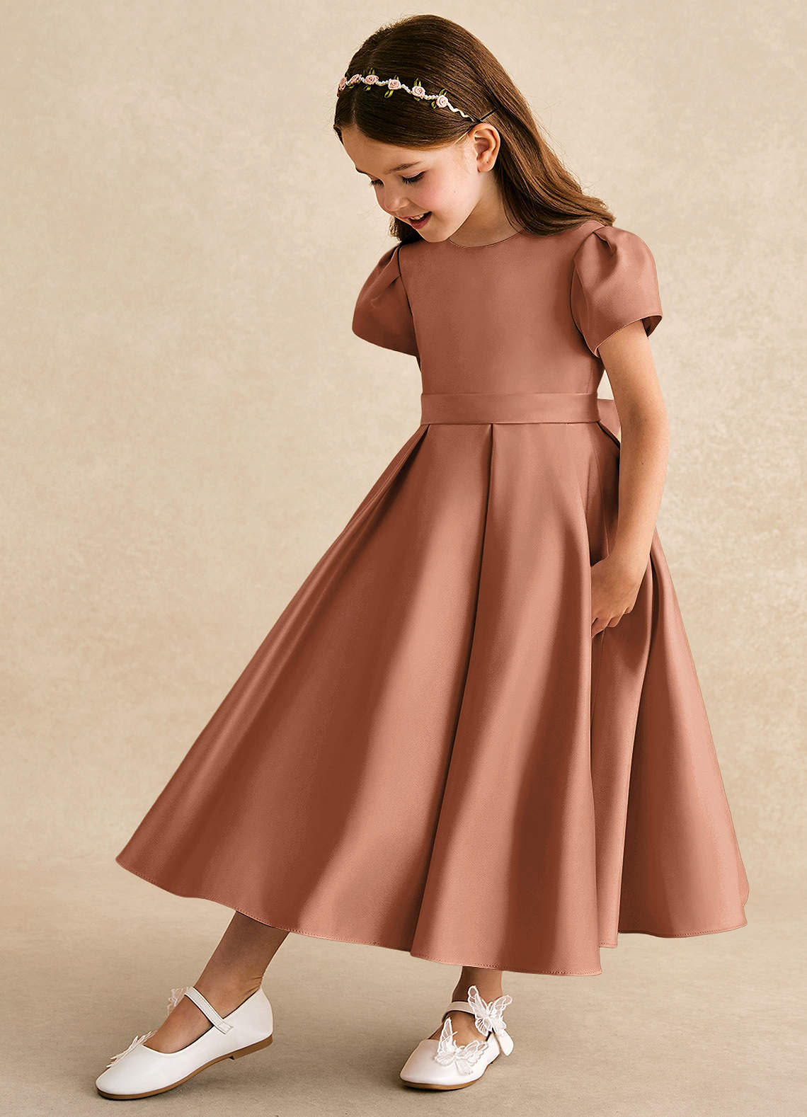 Azazie Princess Bronzer A-Line Pleated Matte Satin Dress | Azazie DE, image size:1140x1578