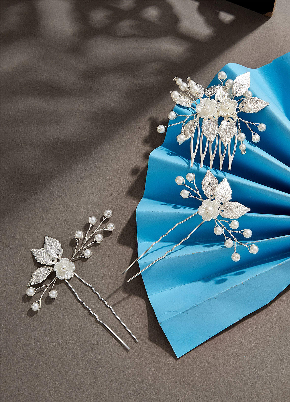 front Crystal Leaf Bridal Comb Set