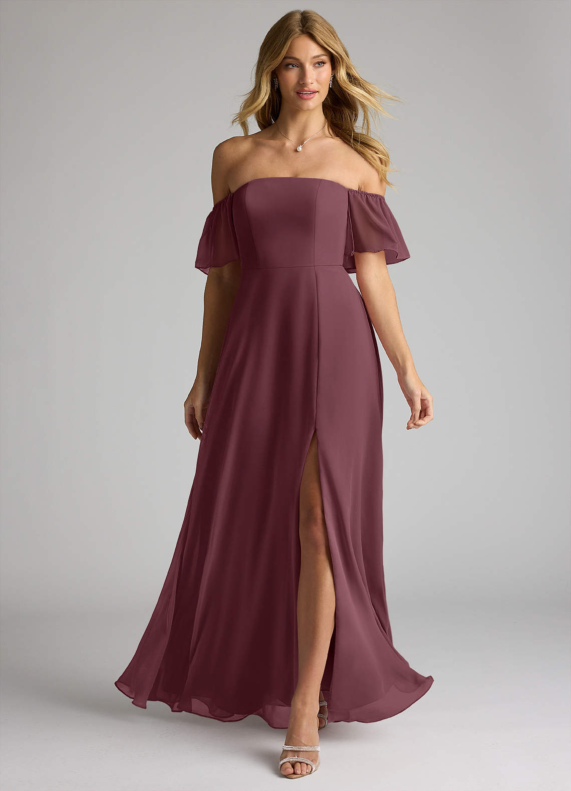 sangria bridesmaid dress color Azazie A-Line Strapless Floor-Length Chiffon Dresses Tropical Floral Cut-Out Maxi prada one shoulder gown Train length:Cathedral train Have your bridesmaids look –