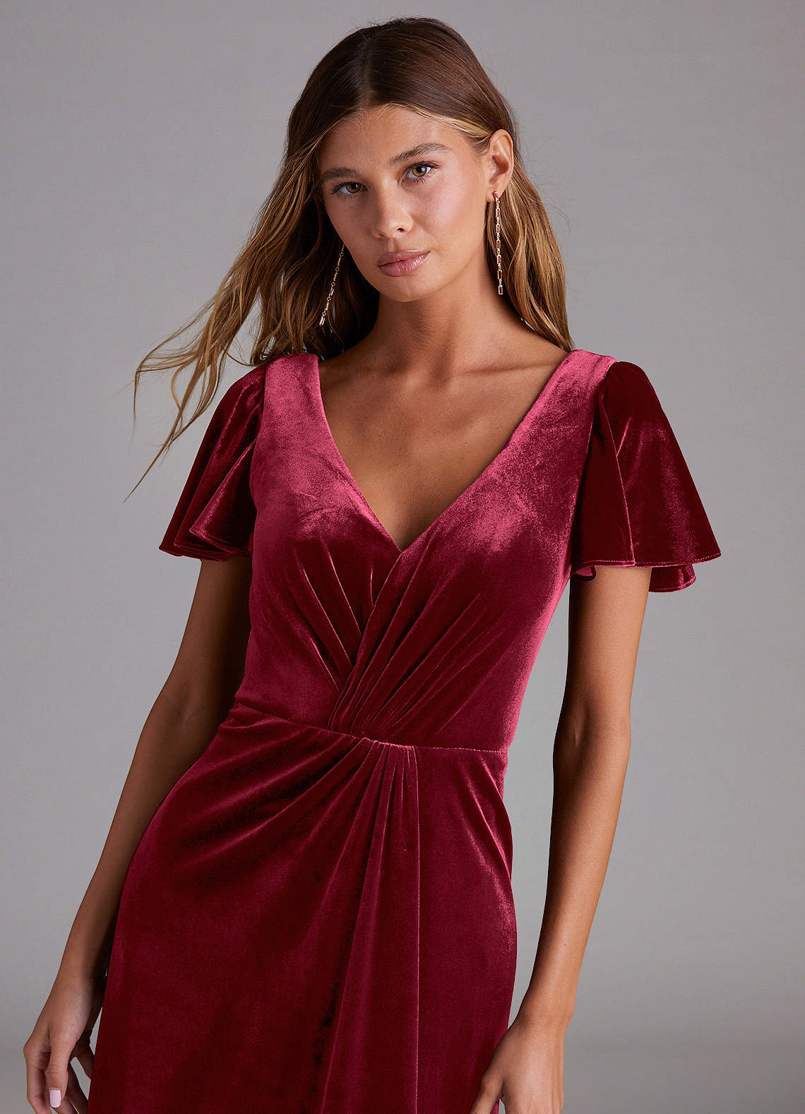 Azazie Soren Bridesmaid Dresses Burgundy A-Line Velvet Dress image4
