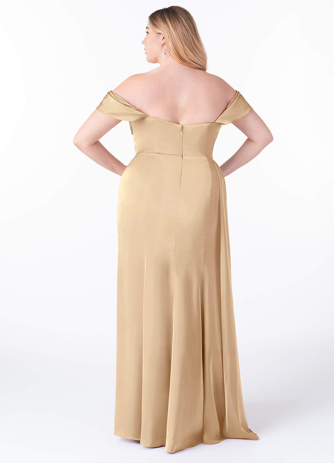 Azazie Amyra Bridesmaid Dresses Champagne Sheath Convertible Stretch Satin Dress image9