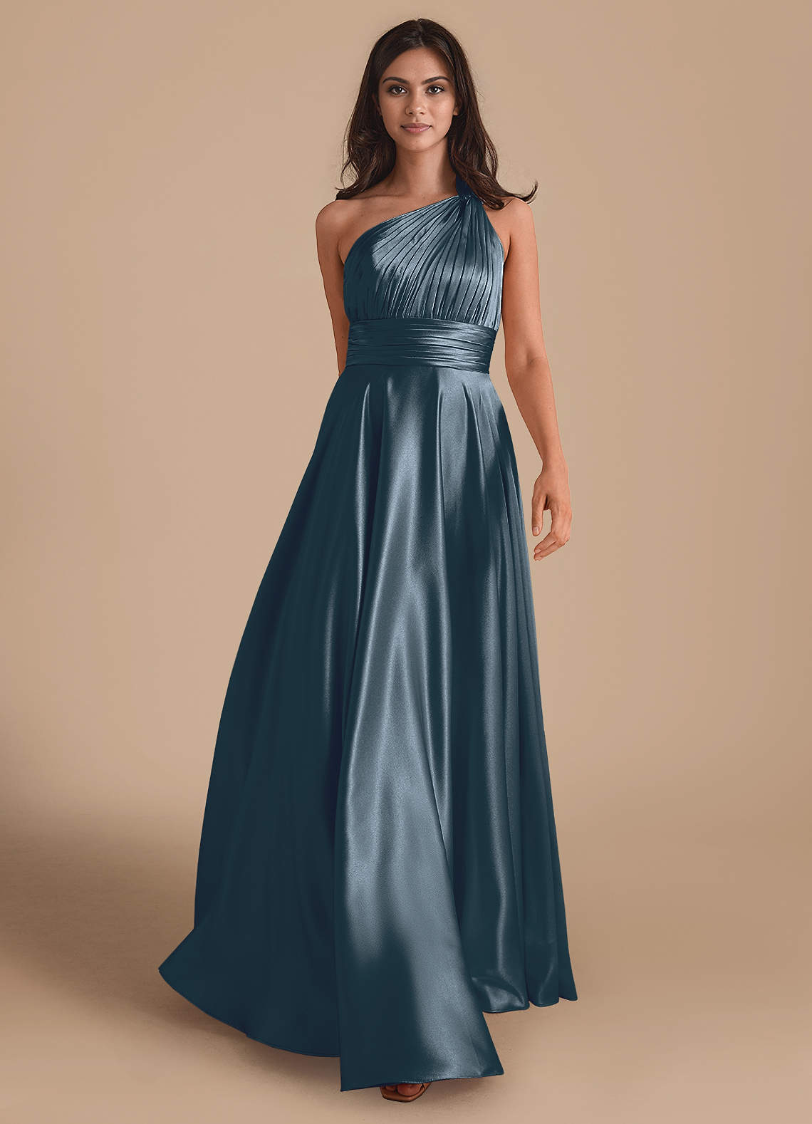 Azazie Charlize Bridesmaid Dresses Twilight A-Line One Shoulder Metallic Satin Dress image1
