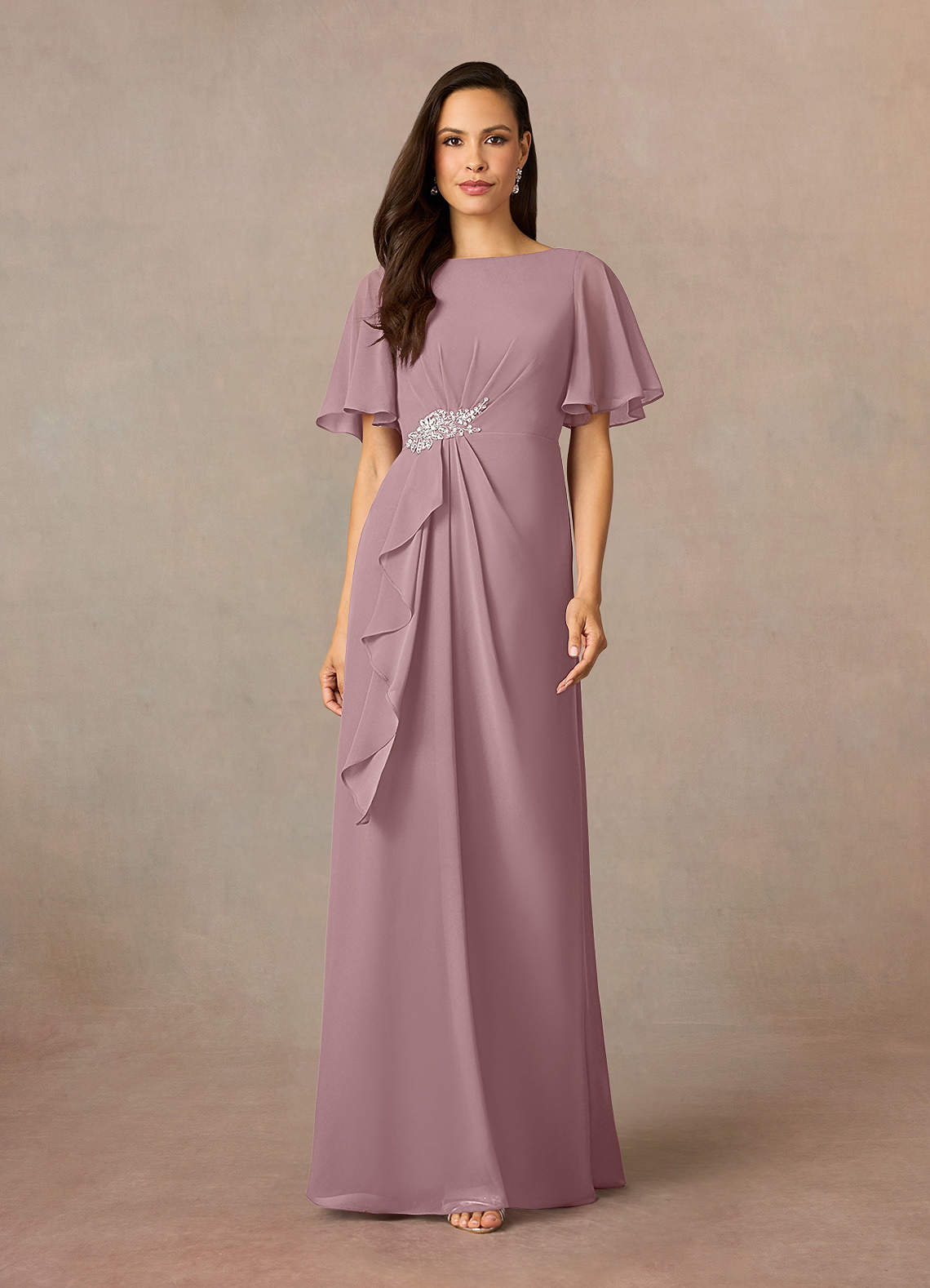 Azazie Rain Mother of the Bride Dresses Dusty Rose Sheath Beaded Chiffon Dress image1