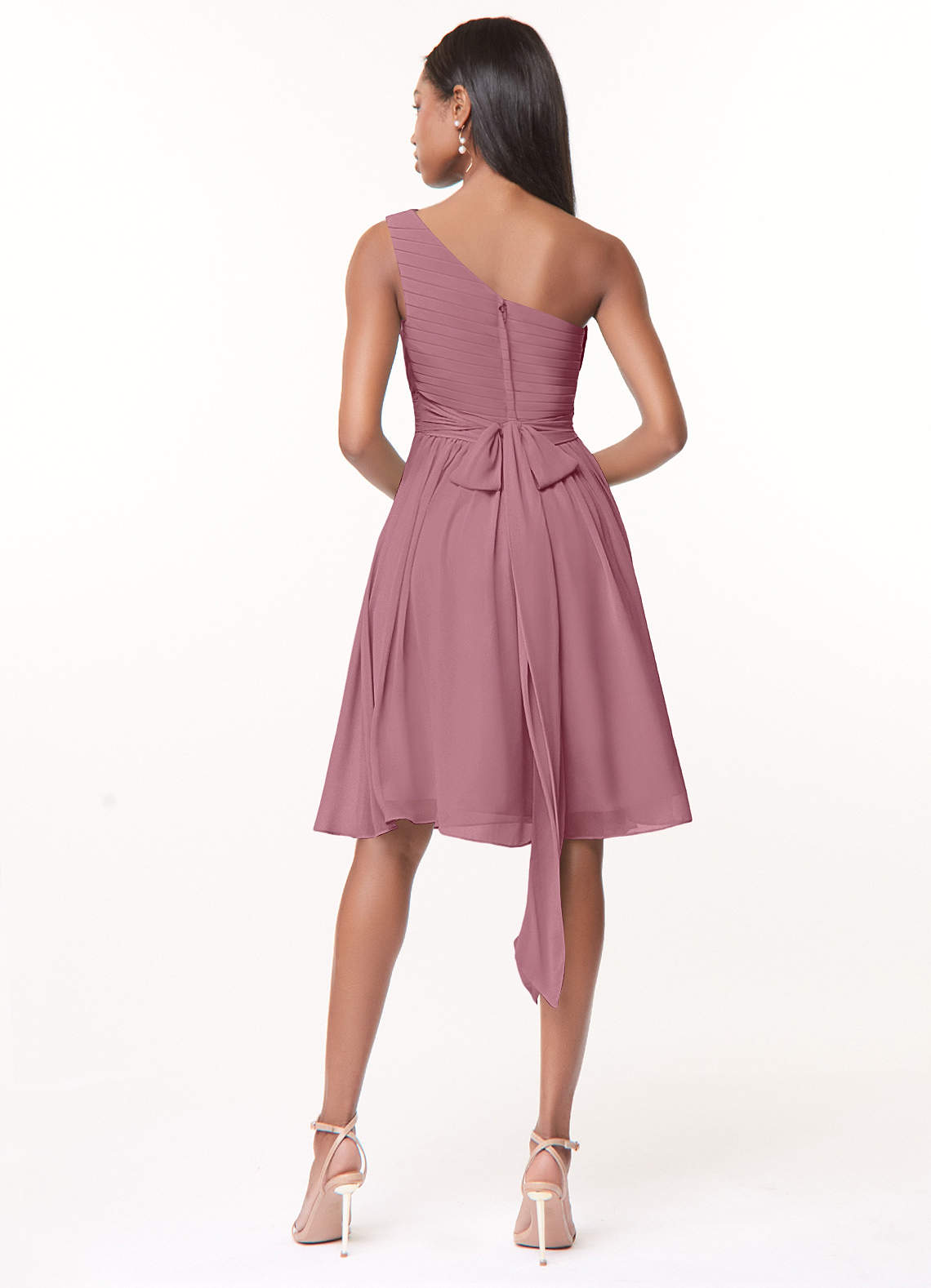 One Shoulder Ruched A-line Junior Bridesmaid Dress Vintage Mauve main image 0