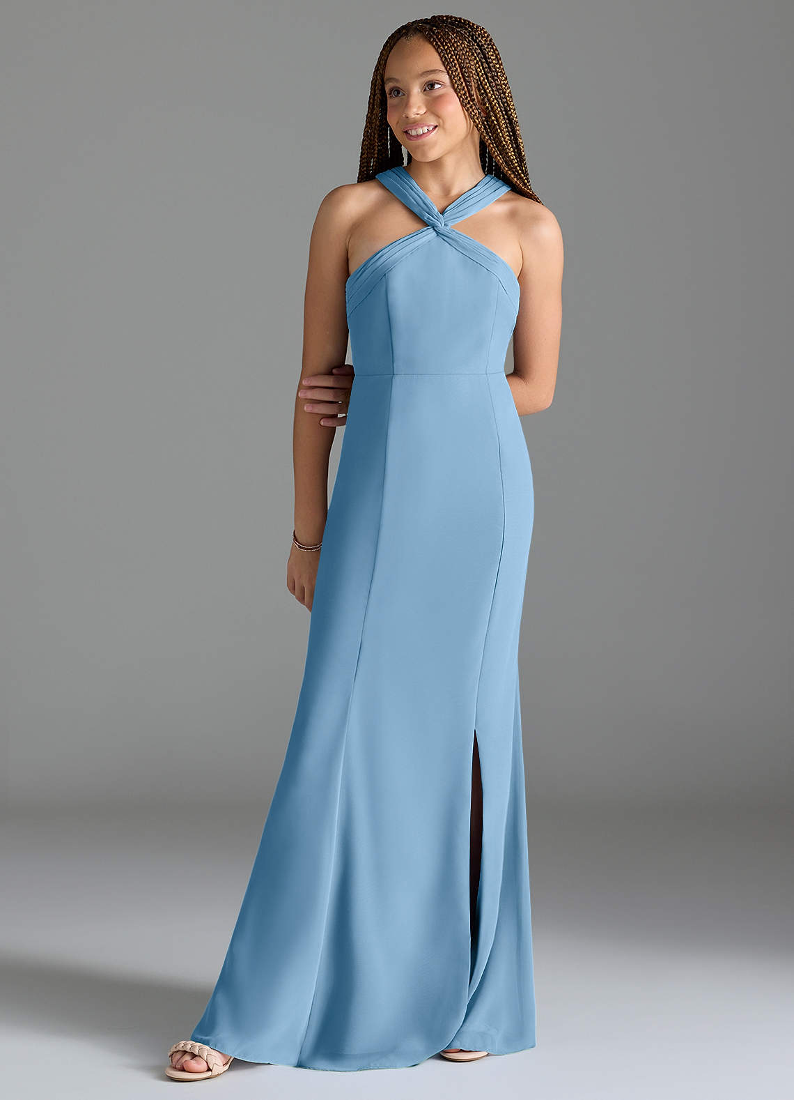 Azazie Rue Junior Steel Blue Mermaid Side Slit Chiffon Dress image1
