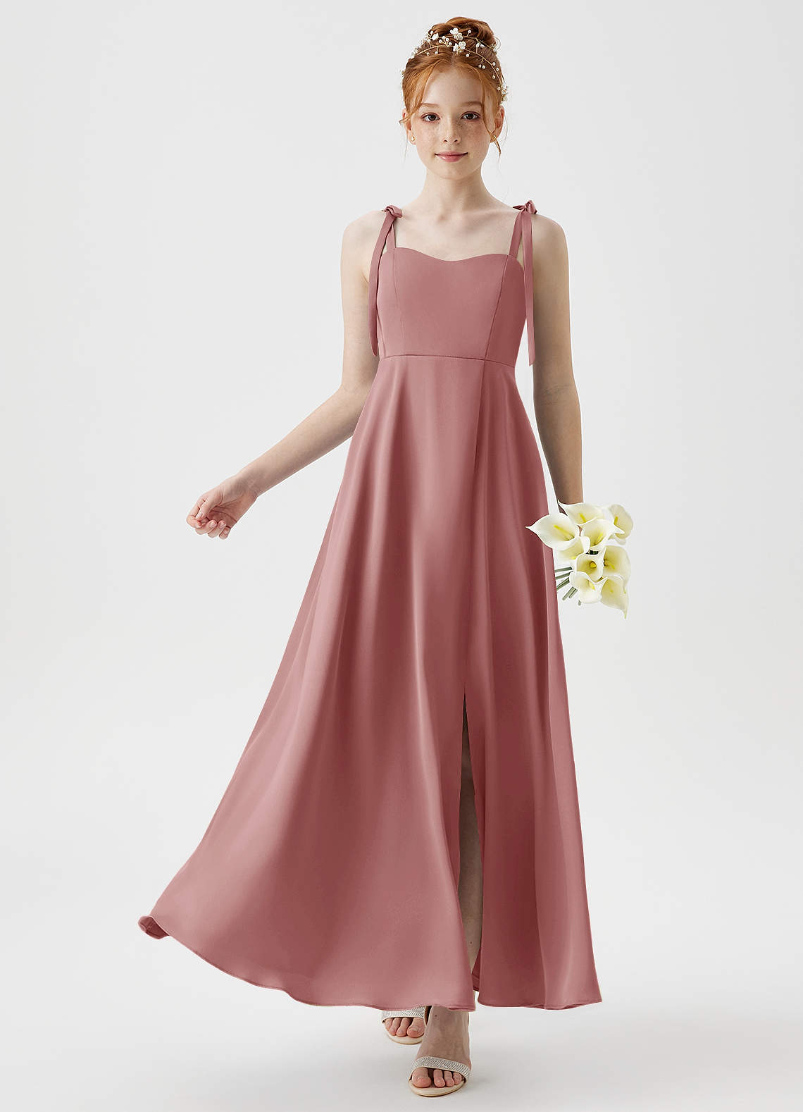 Azazie Rosey Junior Dusty Rose A-Line Sweetheart Neckline Stretch Satin Dress image1
