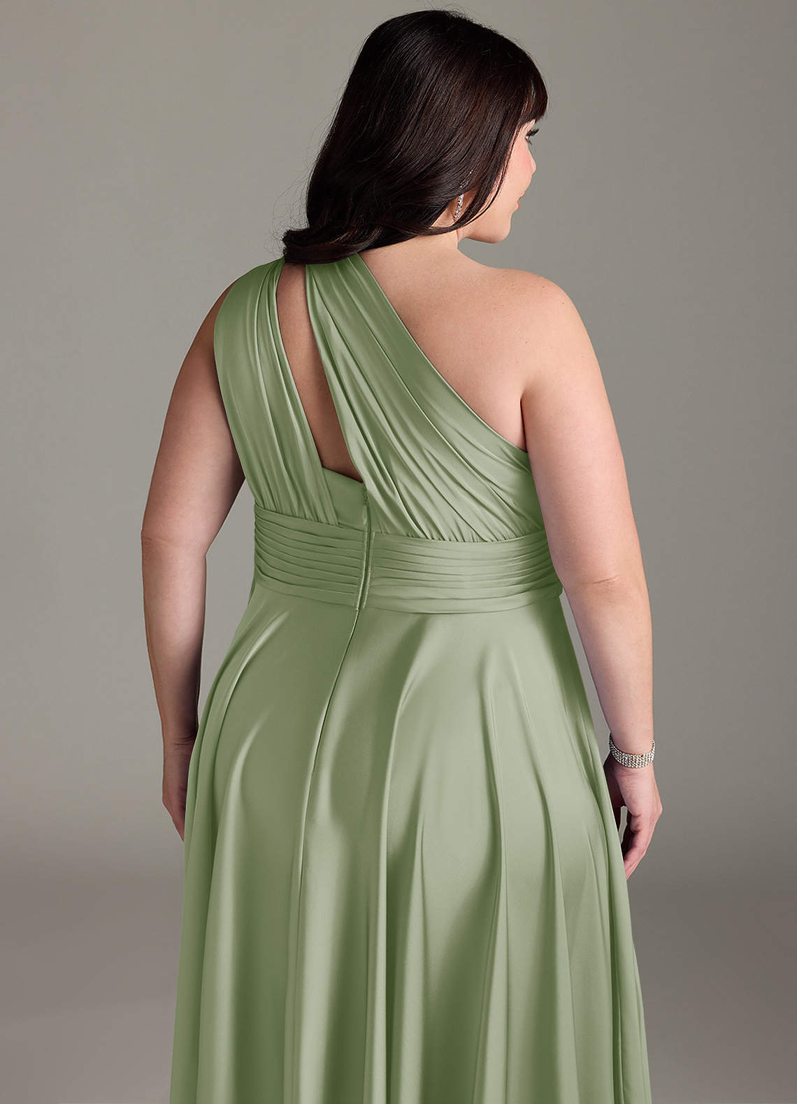 Azazie Charlize Bridesmaid Dresses Dusty Sage A-Line One Shoulder Stretch Satin Dress image15