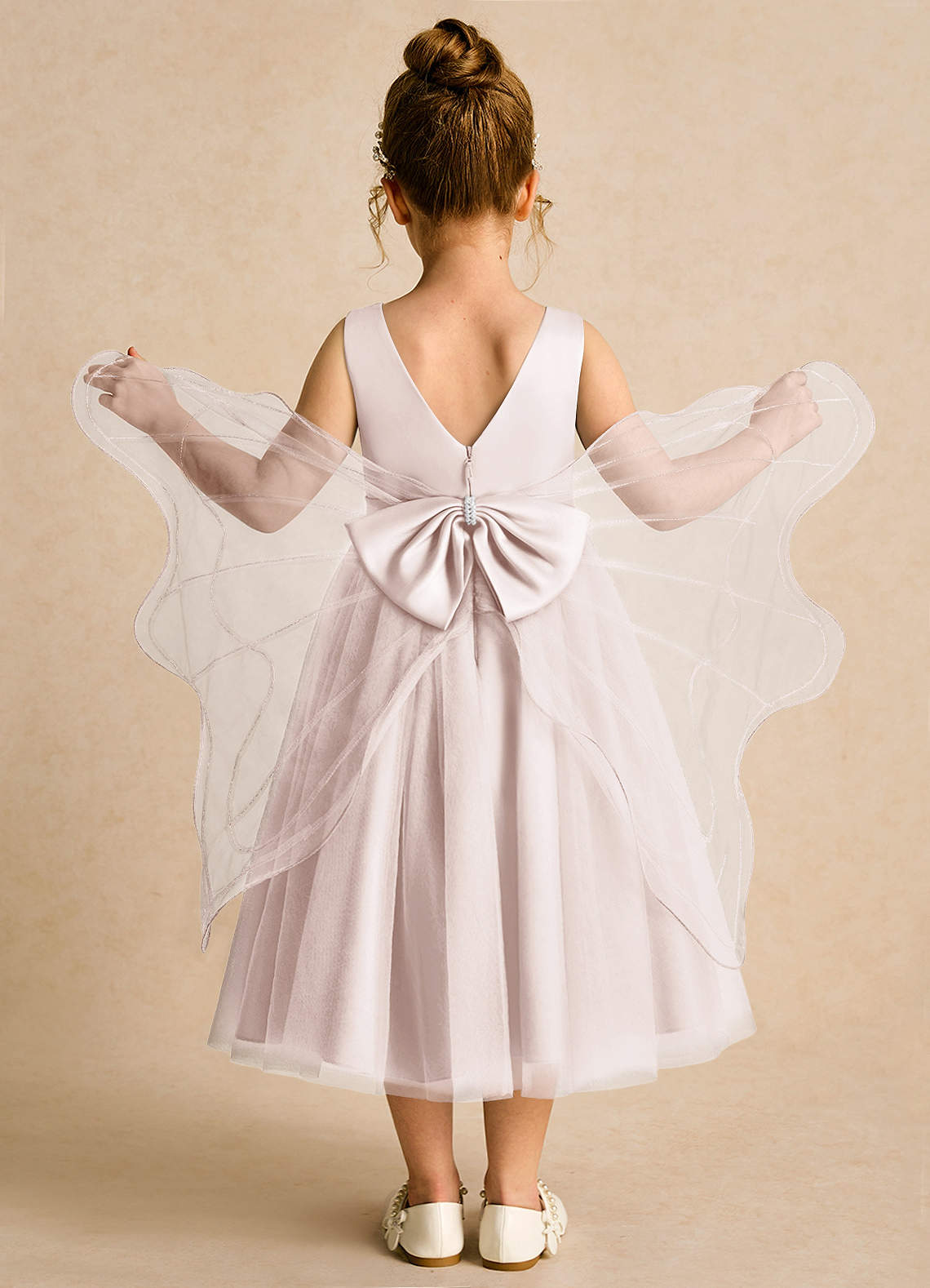 Azazie Pear Flower Girl Dresses Rose Petal Ball-Gown Bow Tulle Dress image1