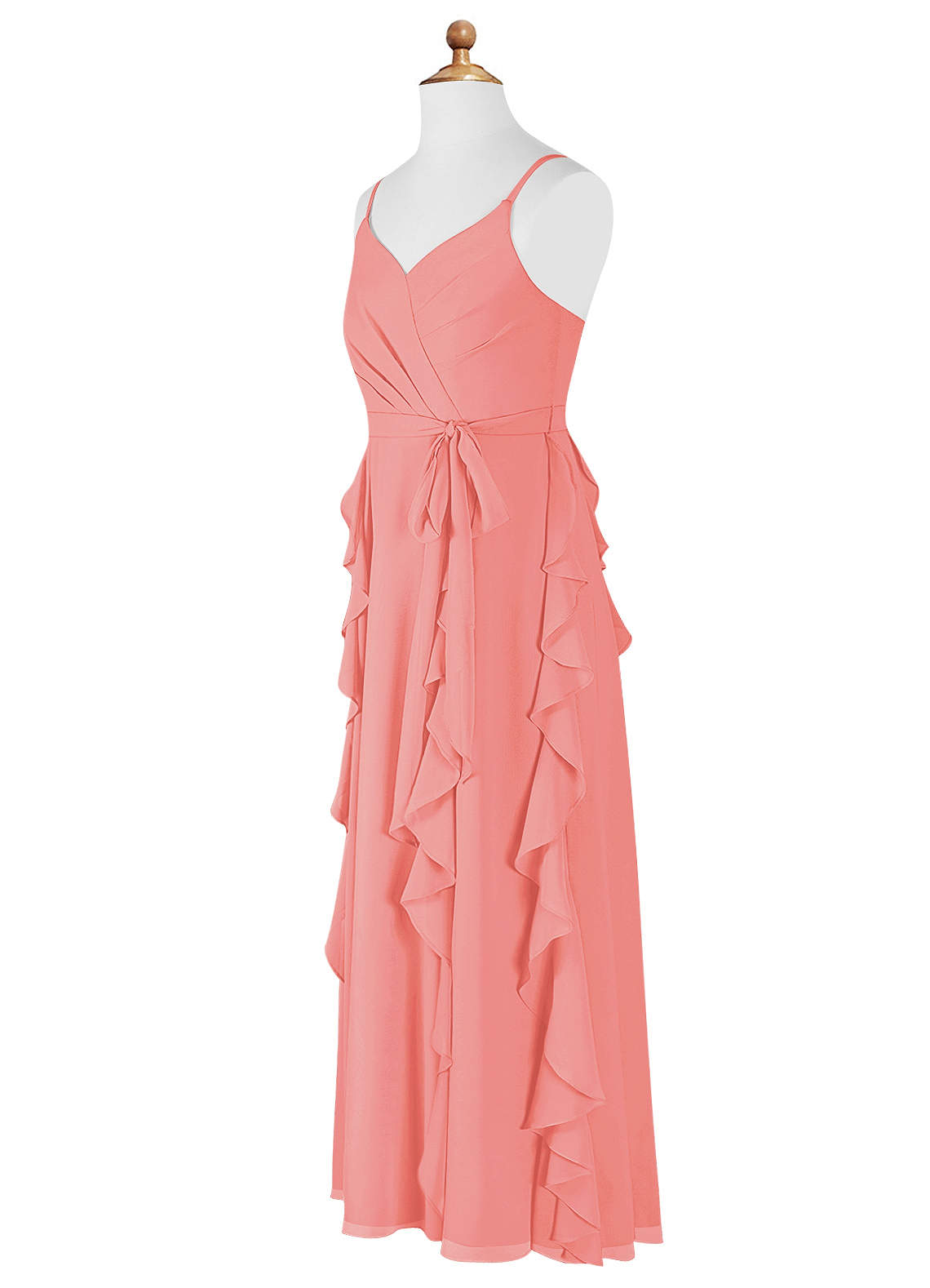 Azazie Peyton Junior Vestido Coral de Chiffon de Linha A com Plissado image7