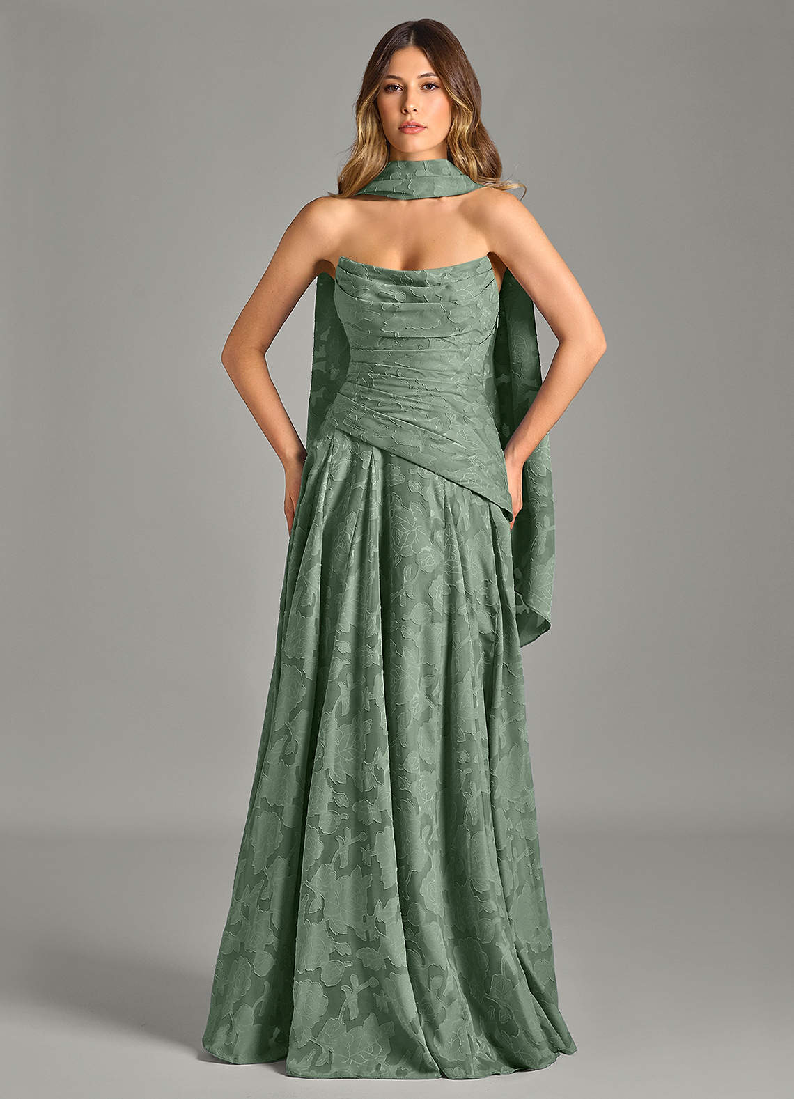 Azazie Gabriela Bridesmaid Dresses Matcha A-Line Strapless Floral Burnout Dress image3