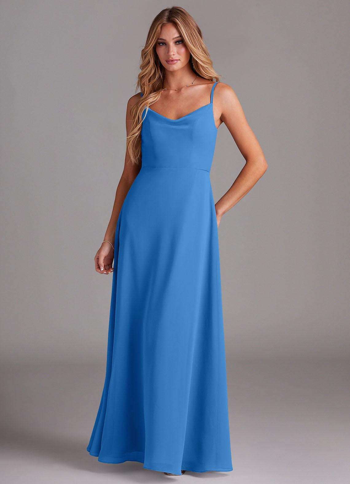 Azazie Daenerys Abiti da Damigella Abito A-Line in Chiffon con Scollo a Cappuccio Blue Jay image1