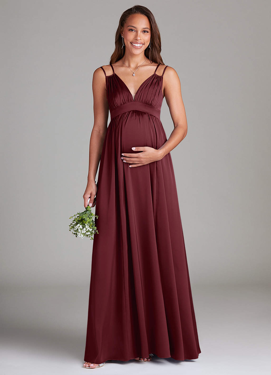 Azazie Emree vestidos de dama de honor de maternidad Vestido de Corte En A Con bolsillos Hasta el suelo Satén Elástico image1