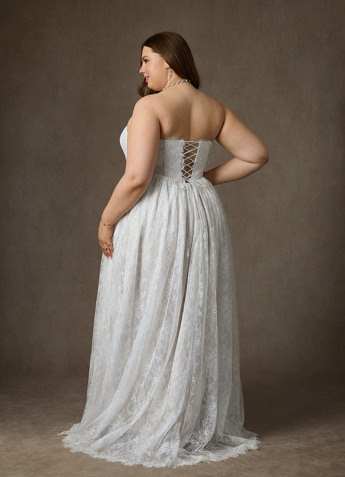 Azazie Lorena Wedding Dresses Diamond White A-Line Strapless Lace Dress image8