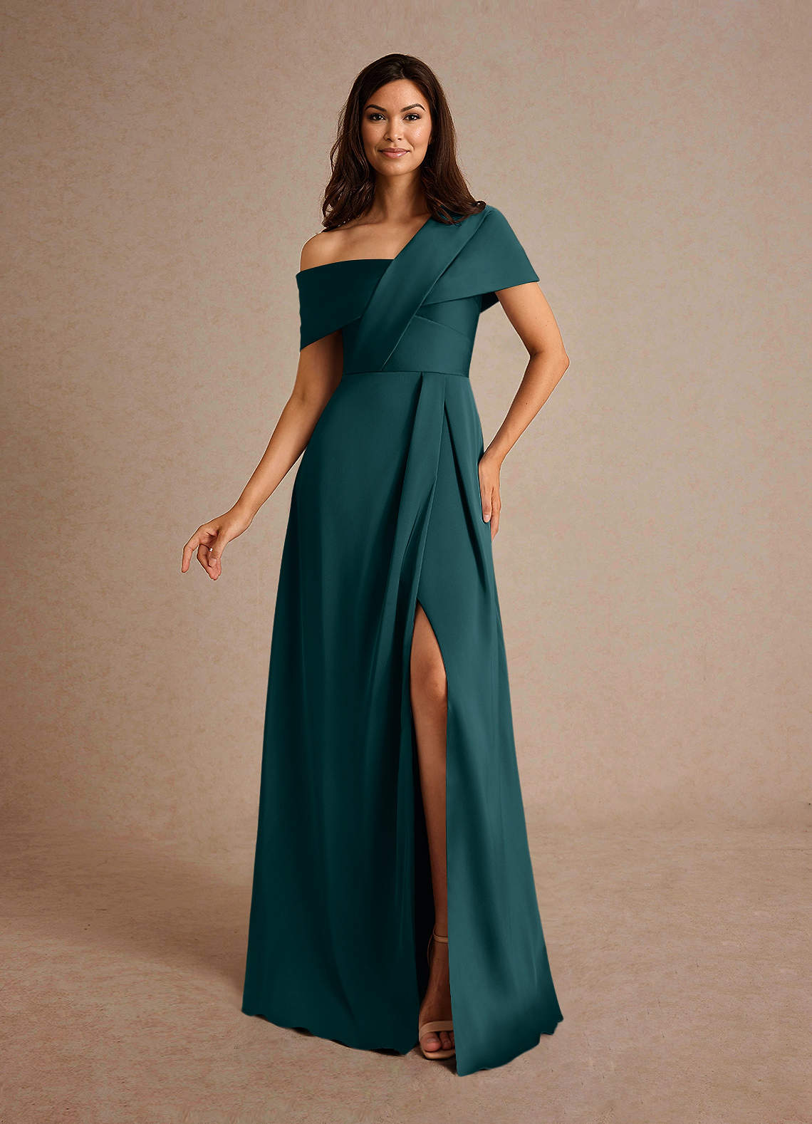 Azazie Milton Abiti per la Madre della Sposa Abito A-Line in Raso Elasticizzato Plissettato Pino image1