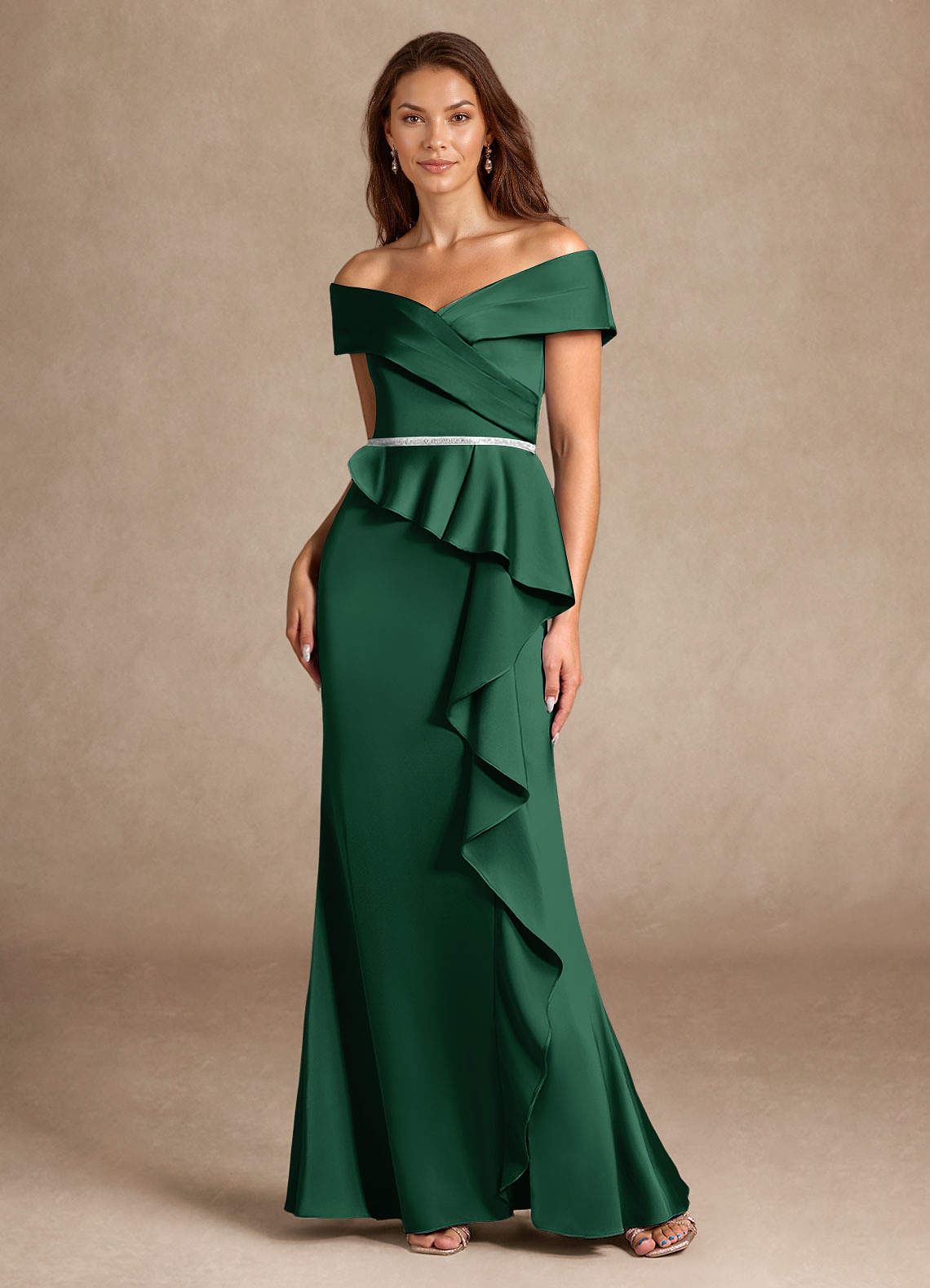 Azazie Dareia vestidos de madre de la novia Vestido de Verde Oscuro de Satén Elástico de Sirena con Vestidos sin tirantes image5