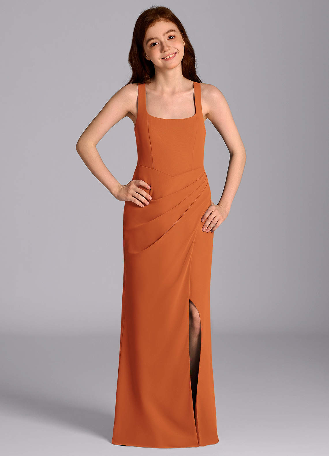 Azazie Mero Junior Cinnamon Mermaid Pleated Chiffon Dress image1