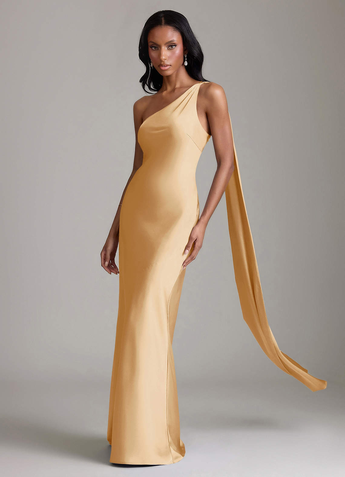Azazie Mermaid One-Shoulder Floor-Length Stretch Satin Bridesmaid Dresses