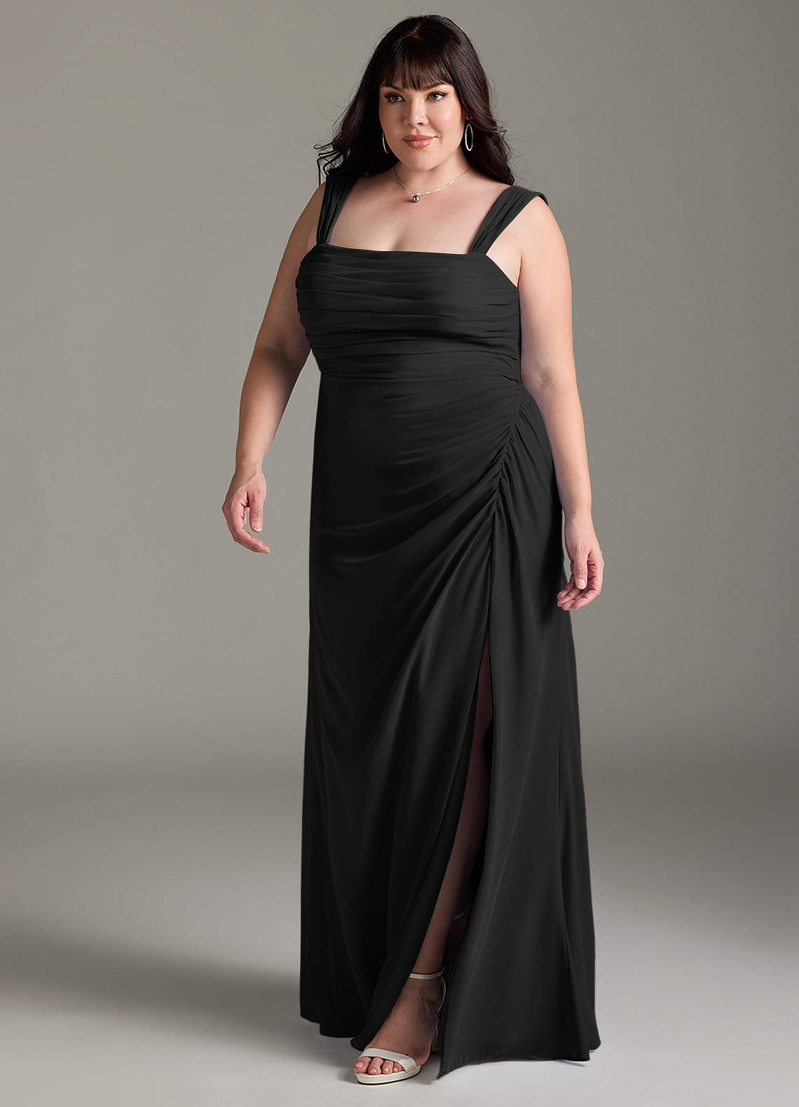 Azazie Jesaphine Bridesmaid Dresses Black Sheath Bow Chiffon Dress image11