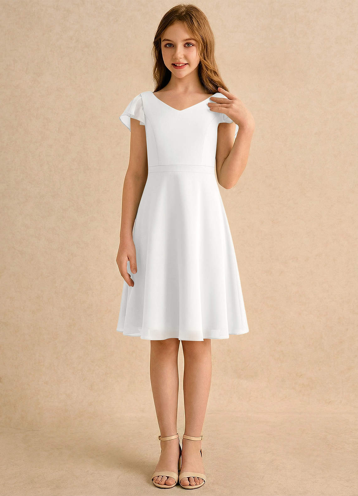 Azazie Narin Girls Formal Flower Girl Klänningar Klä A-Line i Chiffong med ärmar image3