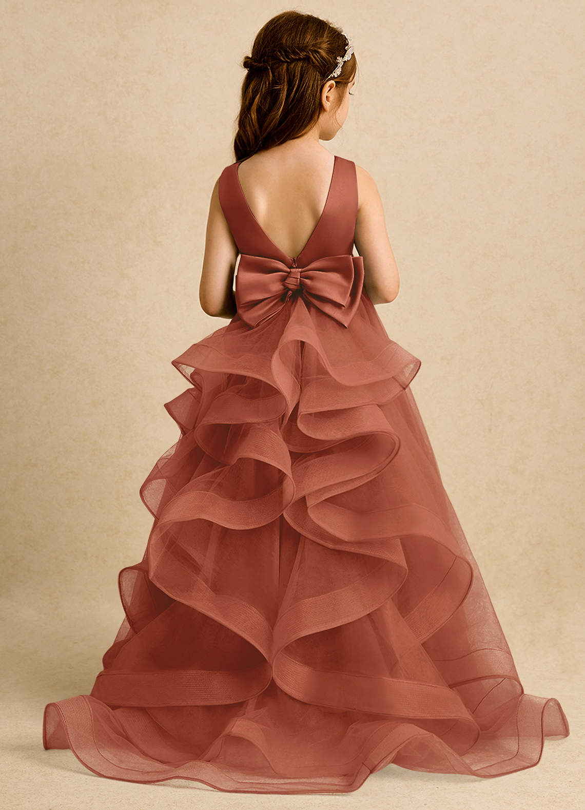 Azazie Lior Abiti da Ragazza di Fiori Abito Principessa in Tulle Plissettato Auburn image1