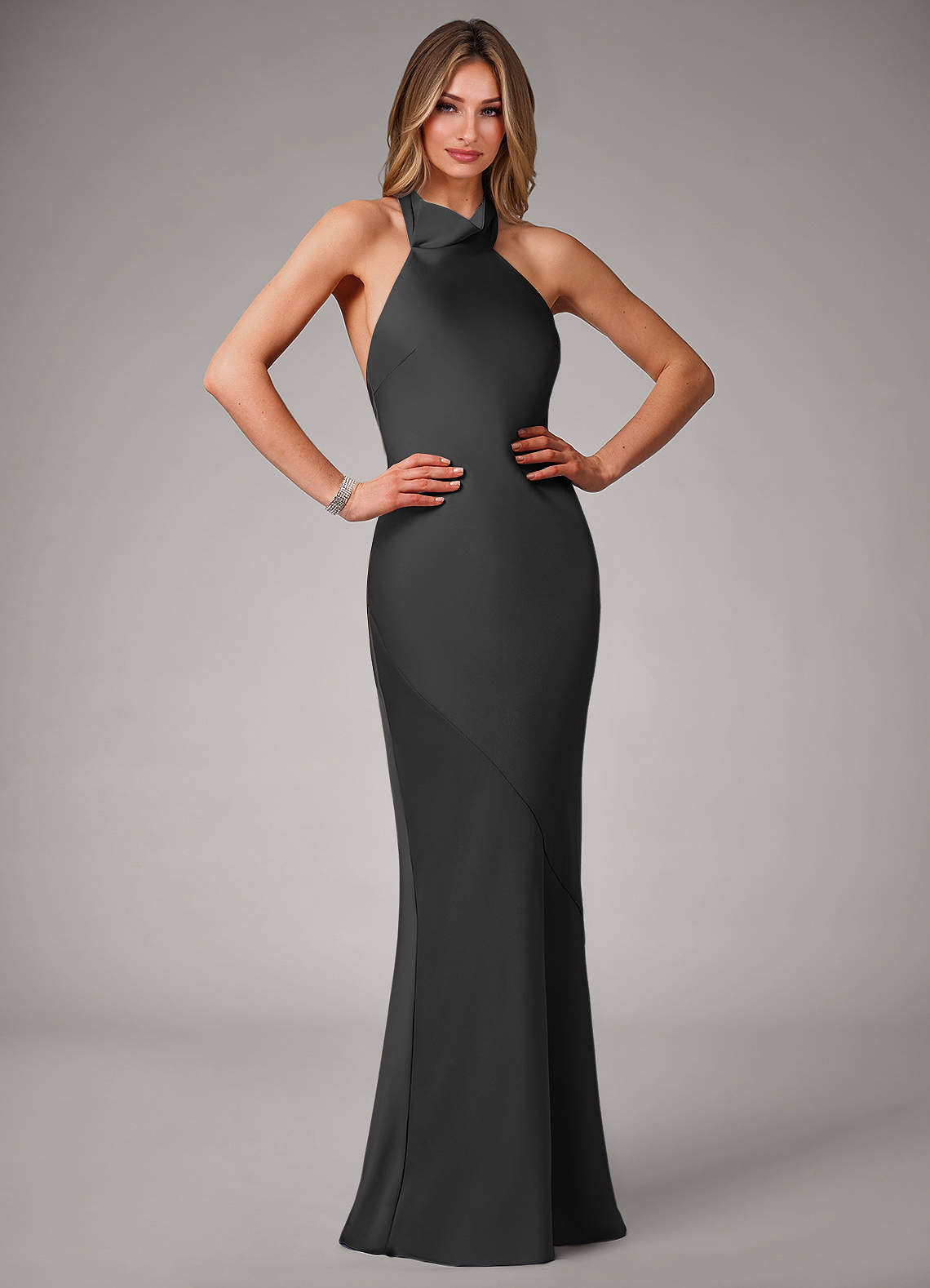 chinese dress ladies One Shoulder Satin Mermaid Maxi Bridesmaid Dress main image 0