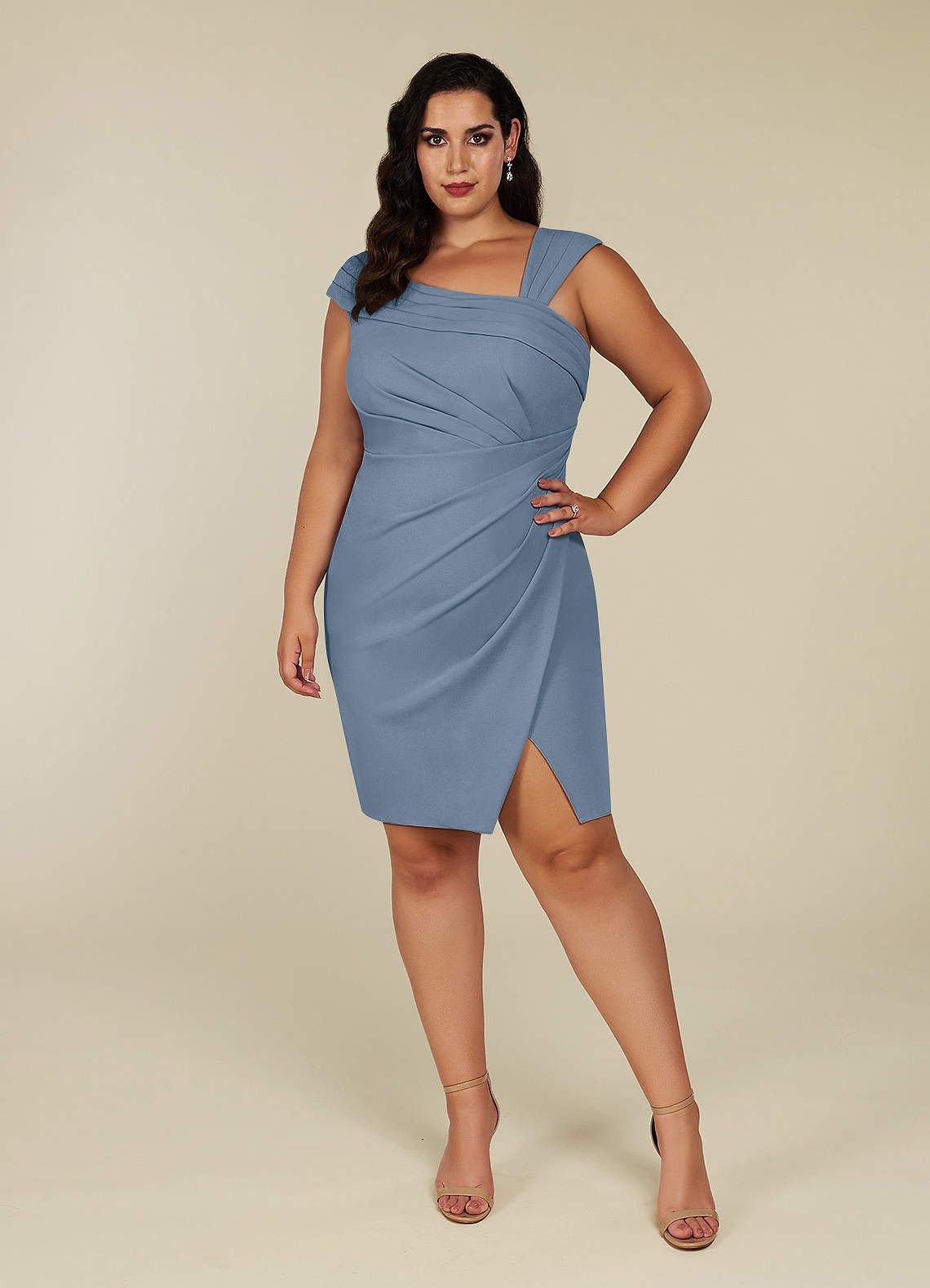 Azazie Cecily Mother of the Bride Dresses Dusty Blue Sheath Stretch Crepe Dress image1
