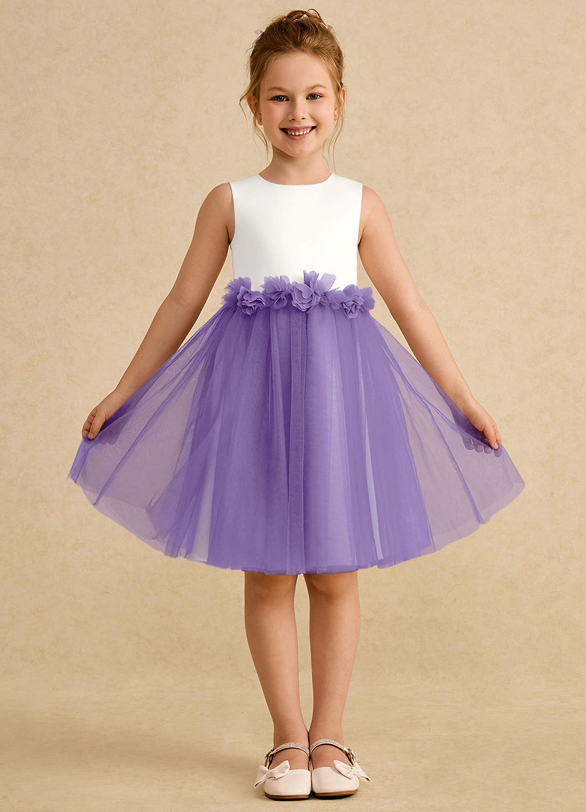 Azazie Louisa Flower Girl Dresses Ivory Tahiti A-Line Sleeveless Tulle Dress image1