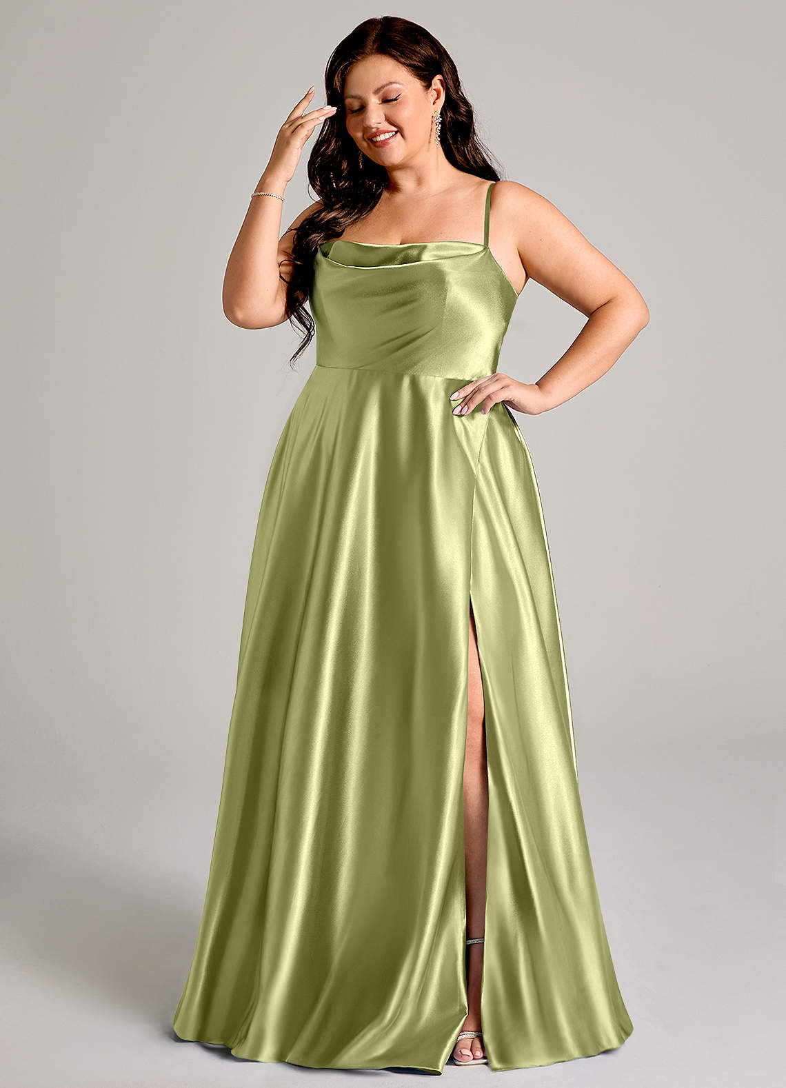 pistachio silk dress Pistachio Green Silk Satin Midi Dress Open Back for Special Occasions