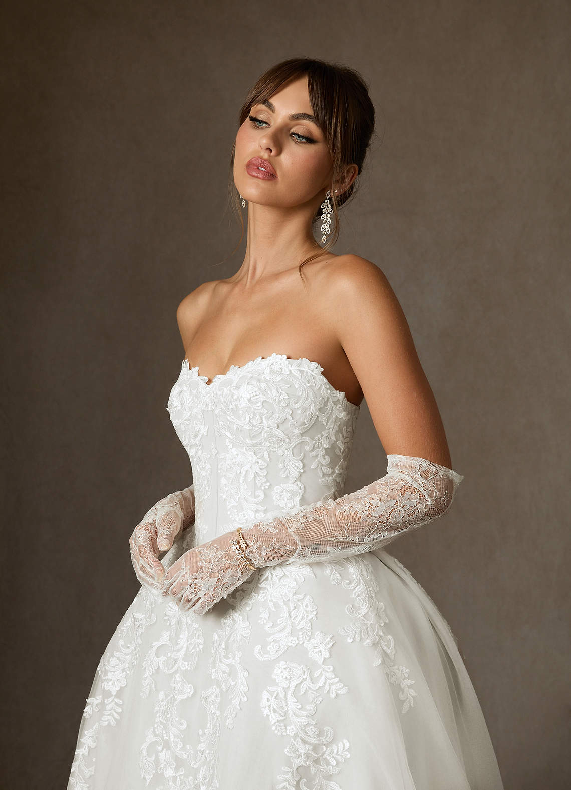 Azazie Sonnet Wedding Dresses Diamond White Ball-Gown Strapless Lace Dress image3