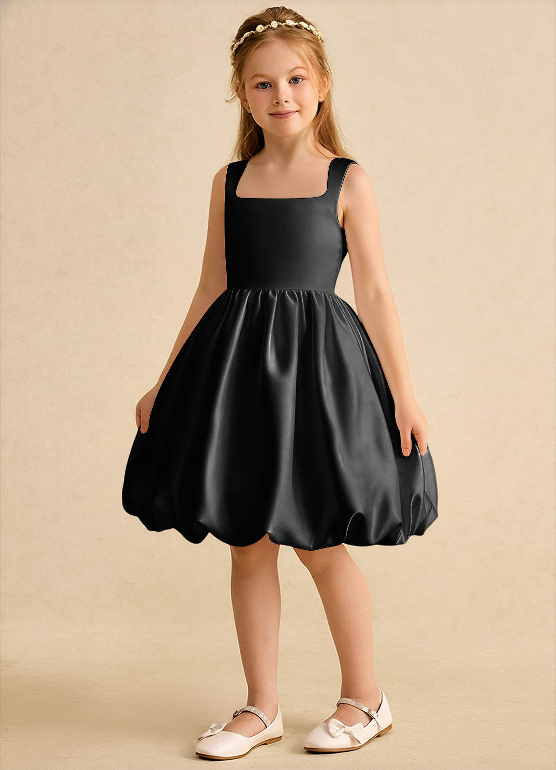 Azazie Nirvana Robe Demoiselle D'honneur Fillette Robe Princesse en Mat Satiné Rayé Noir image4