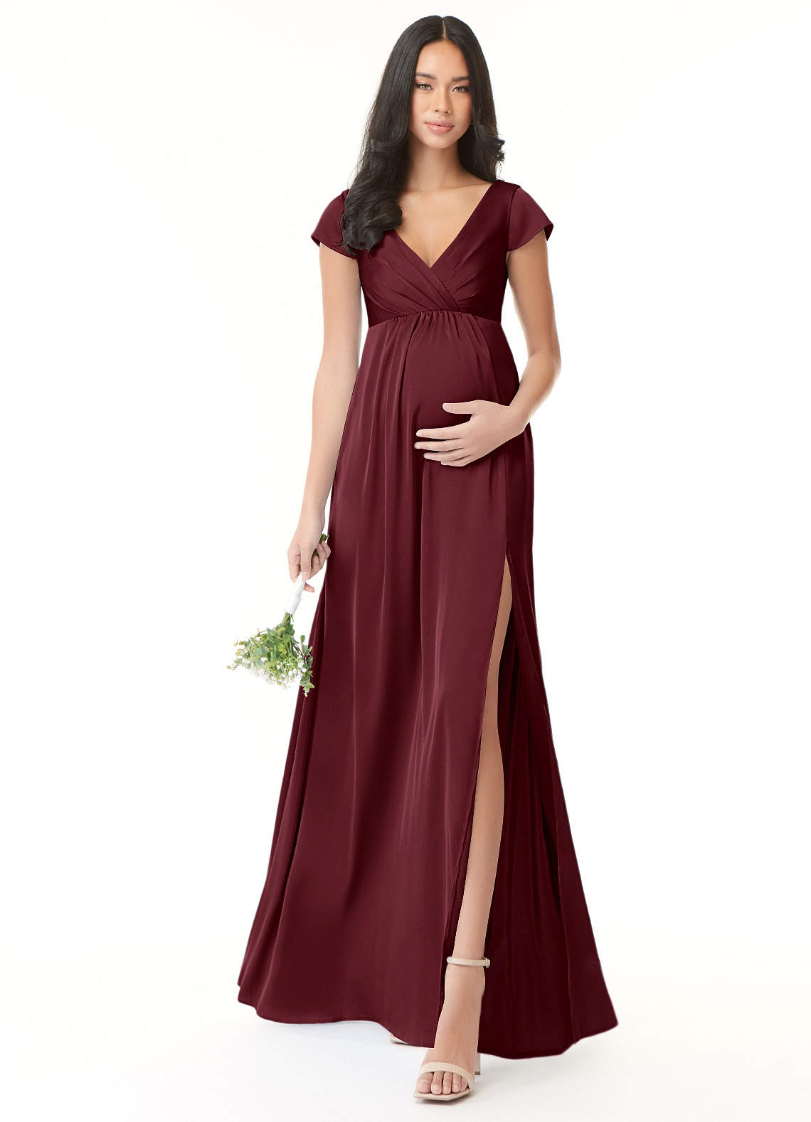 Azazie Allessia vestidos de dama de honor de maternidad Vestido de Corte En A Plisado Hasta el suelo Satén Elástico image1