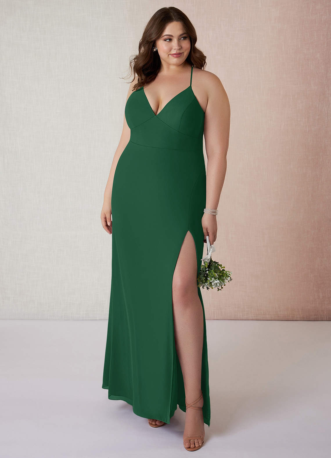 plus size dark green bridesmaid dresses Strapless V-Neck A-Line Floor-Length Asymmetrical Bridesmaid Dress main image 1
