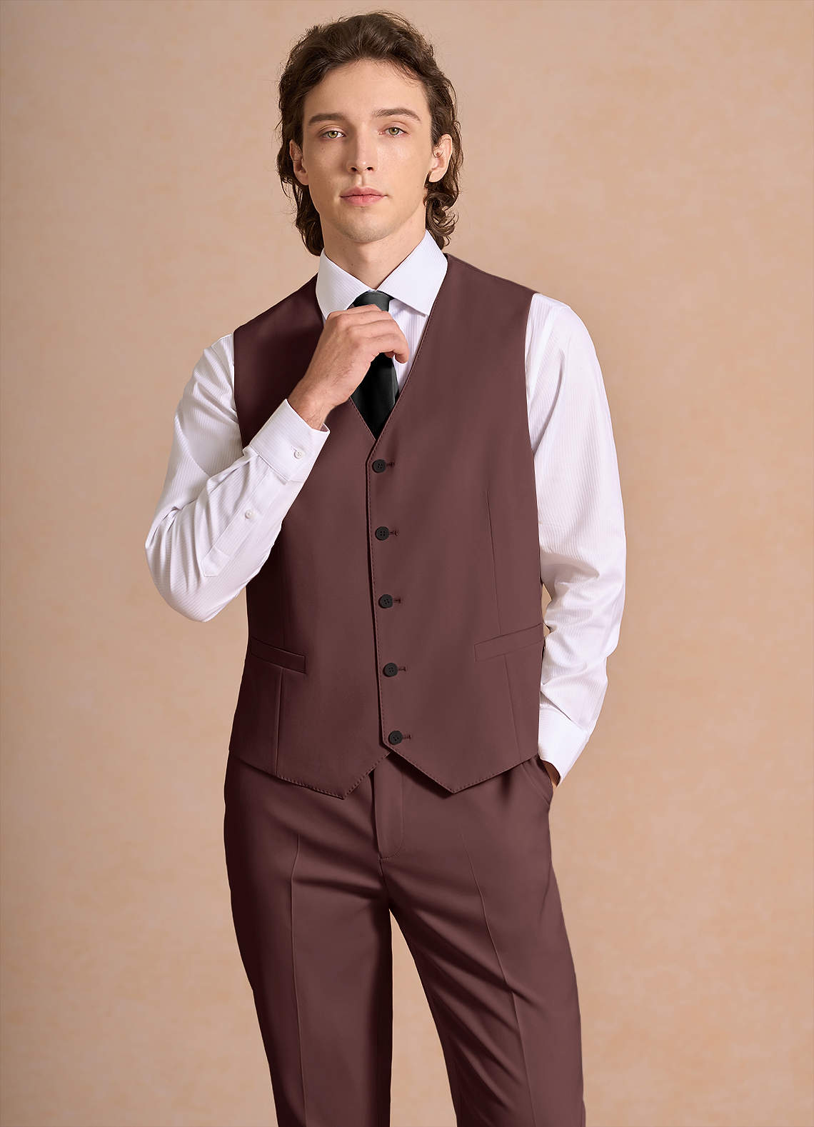 James Espresso Structured Stretch Suit Vest | Slim Short Suit