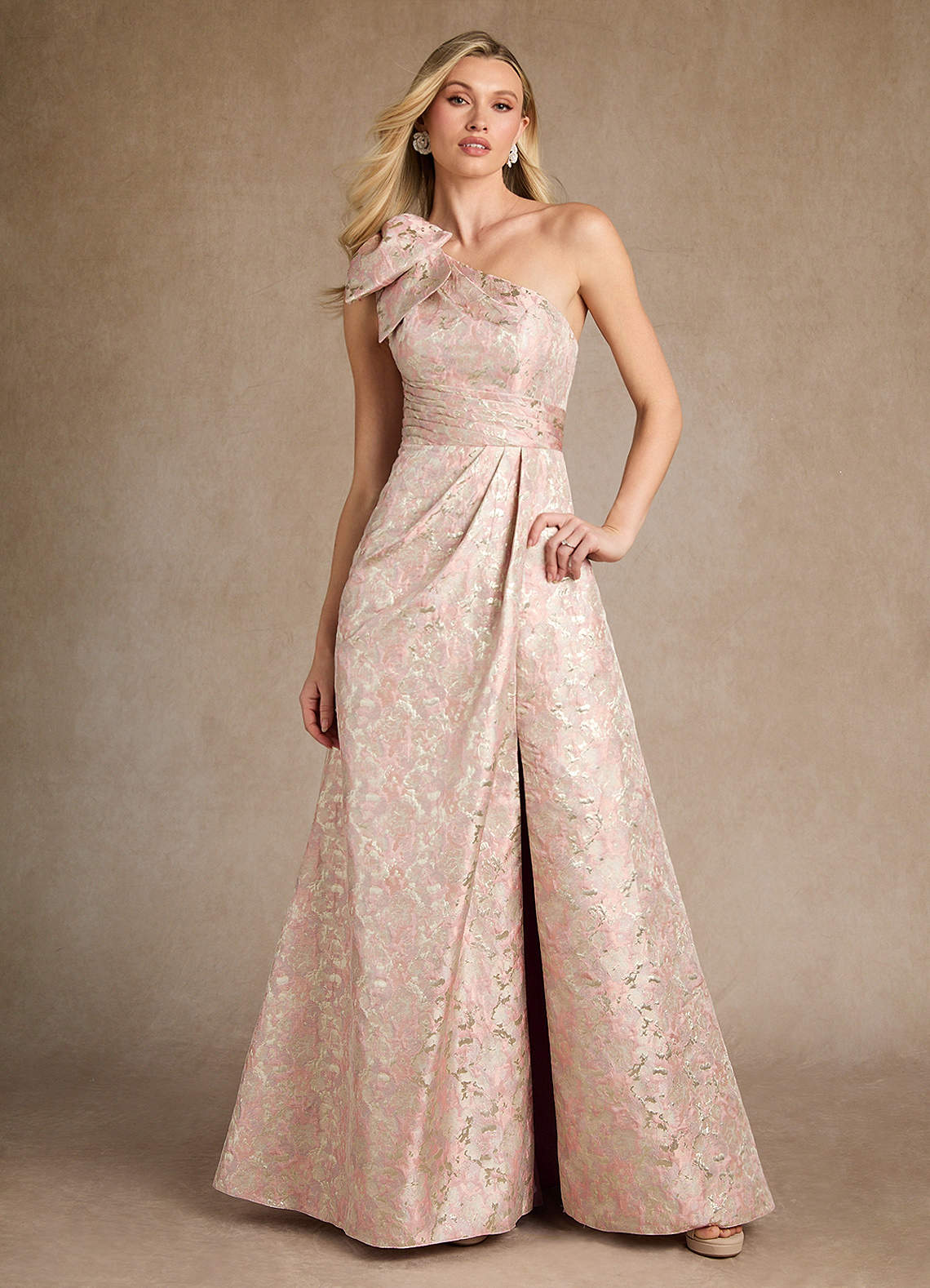 Azazie Easton Mother of the Bride Dresses Dusty Rose A-Line One Shoulder Jacquard Dress image1