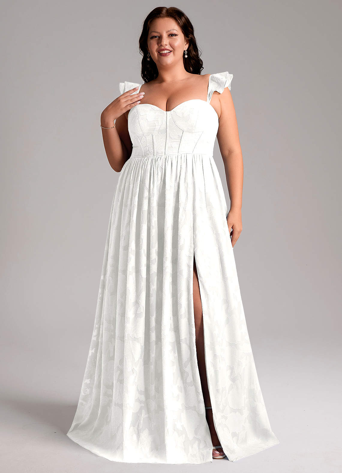 Azazie Denisse Brautjungfernkleider A-Linie Gestreift Blumen-Burnout Kleid Weiß image6