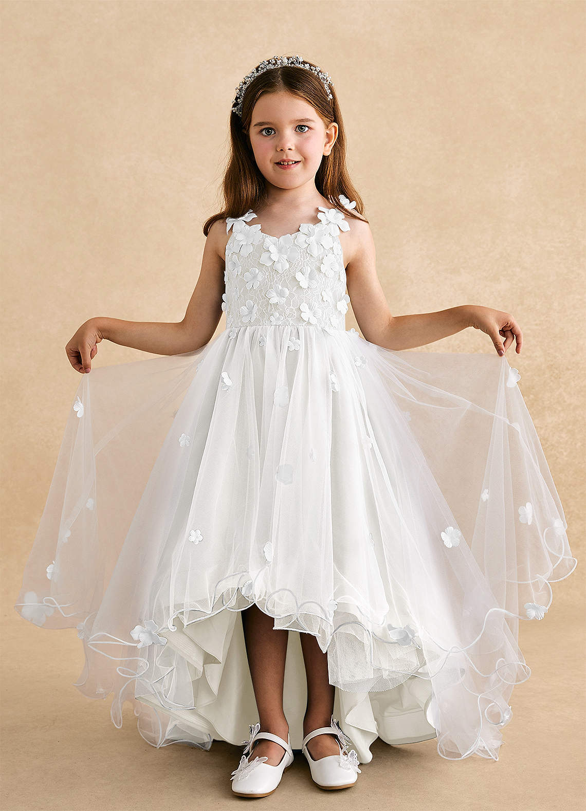 Azazie Celia Flower Girl Dresses Ivory A-Line Lace Tulle Dress image3