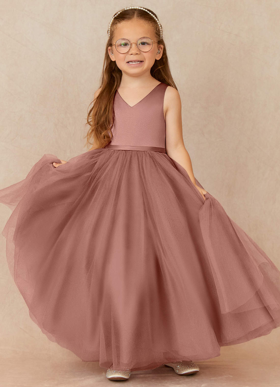 Azazie Marybell Flower Girl Dresses Cedar Rose A-Line Bow Tulle Dress image1