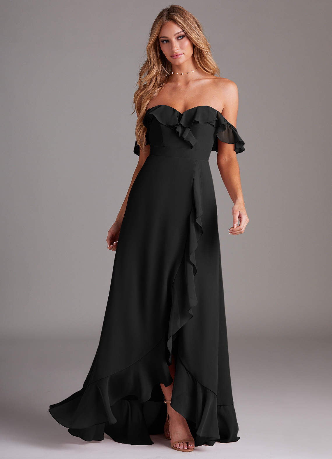Azazie Lyra Bridesmaid Dresses Black A-Line Chiffon Convertible Dress image3