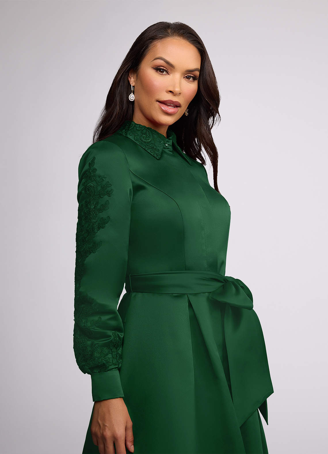 green emerald velvet dress Olive Silk Shirt Dress – Atelier Pichita main image 1