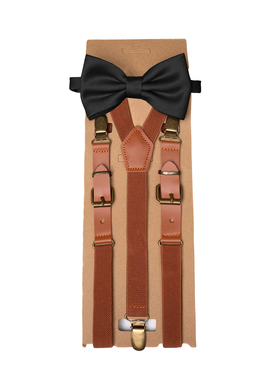 front Matching Matte Satin Pre-Tied Bow Tie & Suspenders Set