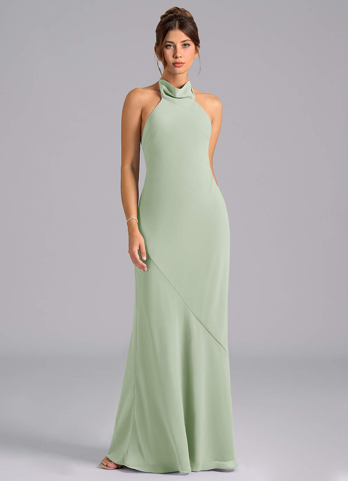 Azazie Velli Bridesmaid Dresses Dusty Sage Mermaid High Neck Chiffon Dress image5