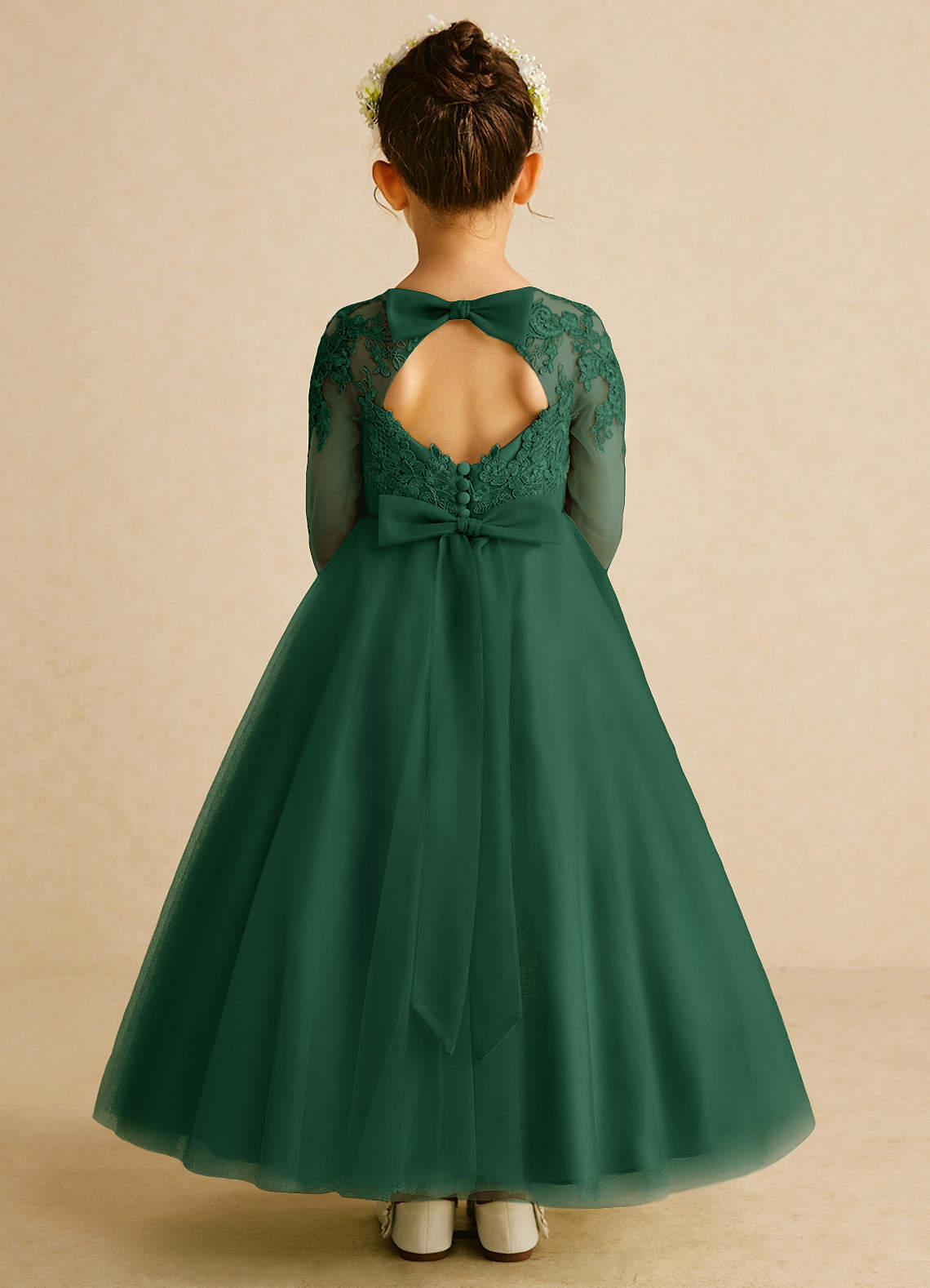 Azazie Precious Blumenmädchenkleider A-Linie Spitze Tüll Kleid Dunkelgrün image1