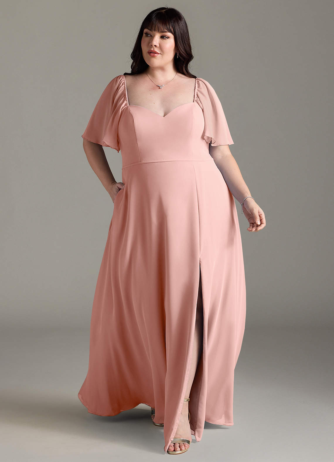 Azazie Chloe Bridesmaid Dresses Rosette A-Line Sweetheart Neckline Chiffon Dress image1
