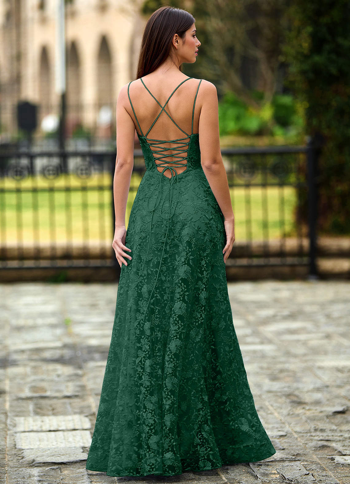 green emerald velvet dress Green Crew Neck Mermaid Slit Prom Dress with Lace-up Back – FancyVestido