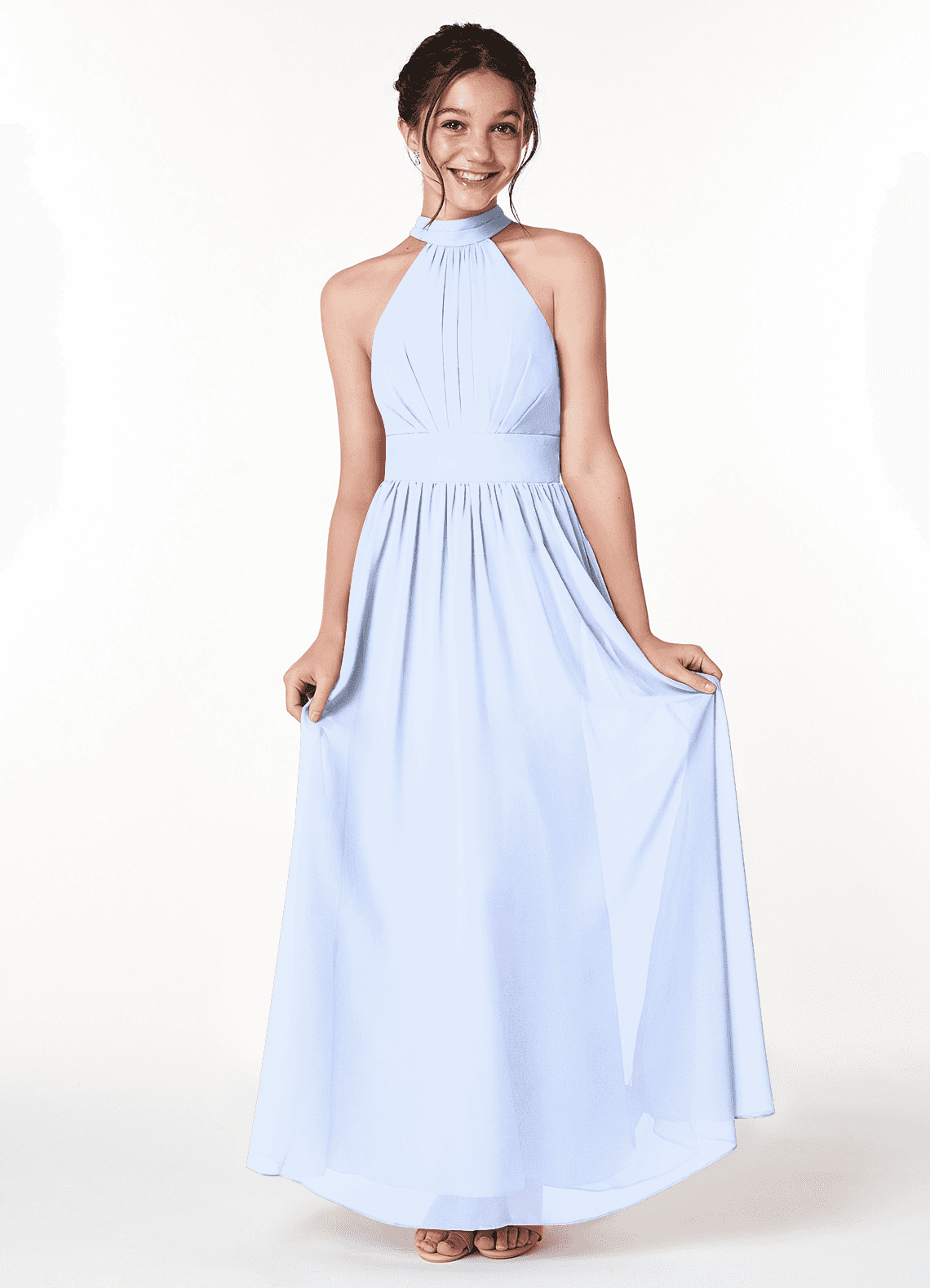 Azazie Iman Junior Ice A-Line Pleated Chiffon Dress image1