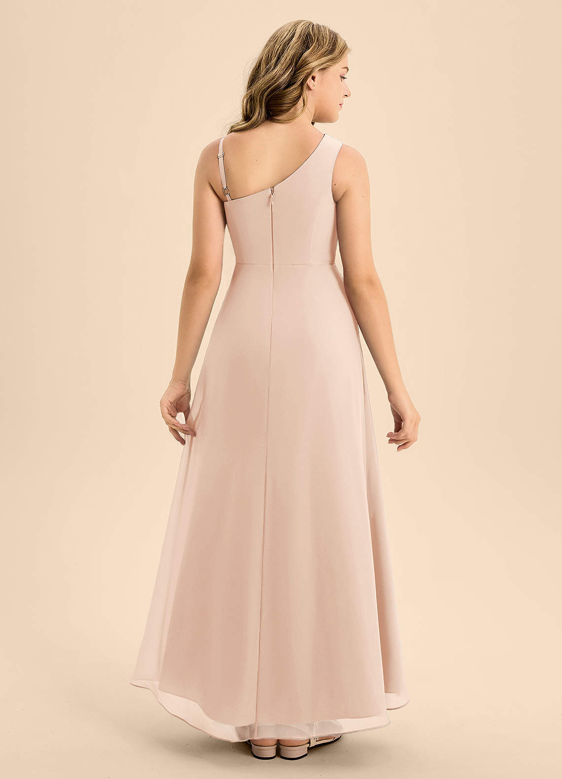 Azazie Brooke Junior Vestido de Rosa Inglesa de Gasa de Corte en A con Corte Lateral image1