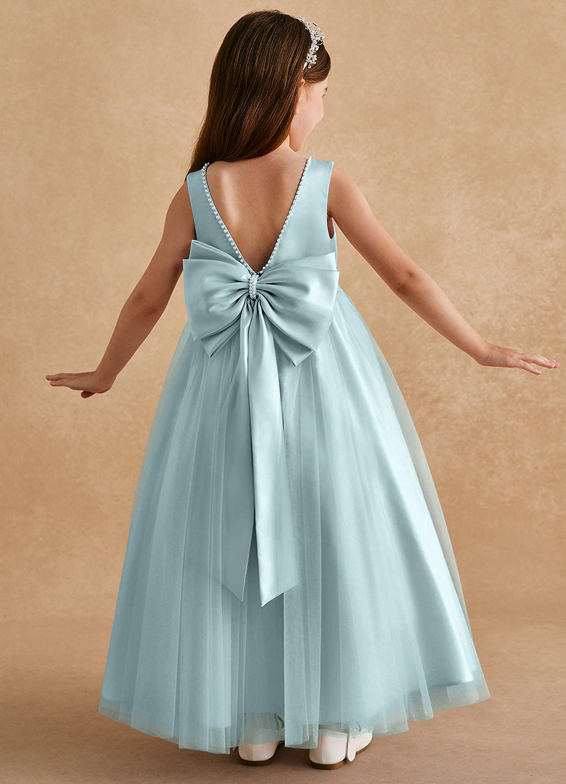 Azazie Cookie Flower Girl Dresses Mist A-Line Bow Tulle Dress image1
