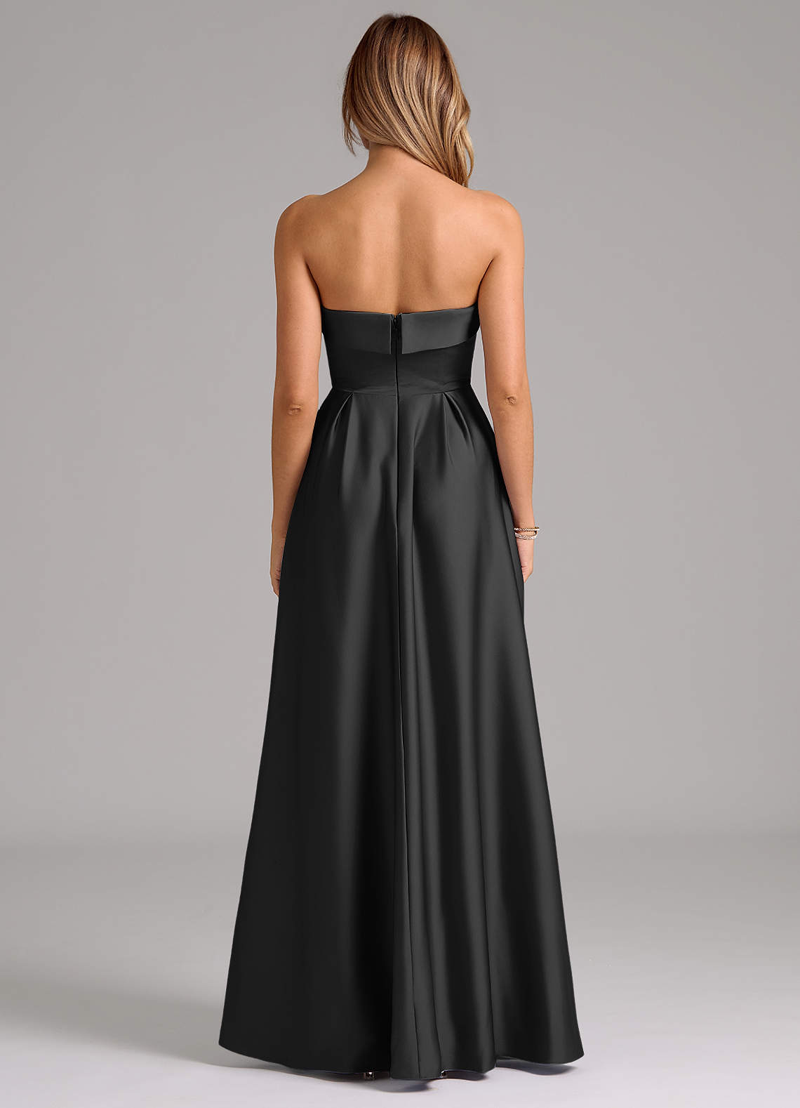 Azazie Lucienne Bridesmaid Dresses Black A-Line Strapless Stretch Satin Convertible Dress image6